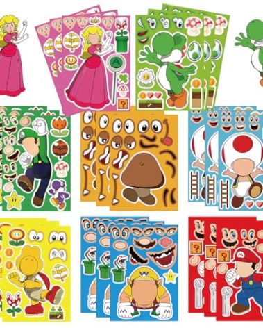 36Pcs Make-a-face Stickers, Make Your Own Stickers Fun Craft Project for Kids, Mixed and Matched with 8 Designs Characters Sticker for Party Decoration, Class Reward, Book Decor, Birthday Gifts