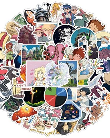 52 PCS Howls Moving Castle Stickers Cartoon Anime Aesthetic Waterproof Vinyl Sticker for Water Bottle Laptop Phone Scrapbooking Journaling for Party Supply Favor Decor