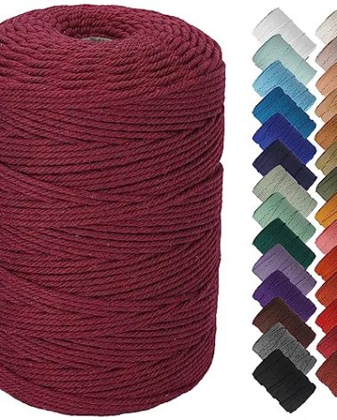NOANTA Wine Red Macrame Cord 3mm x 328yards, Colored Macrame Rope, Cotton Rope Macrame Yarn, Colorful Cotton Craft Cord for Wall Hanging, Plant Hangers, Crafts, Knitting