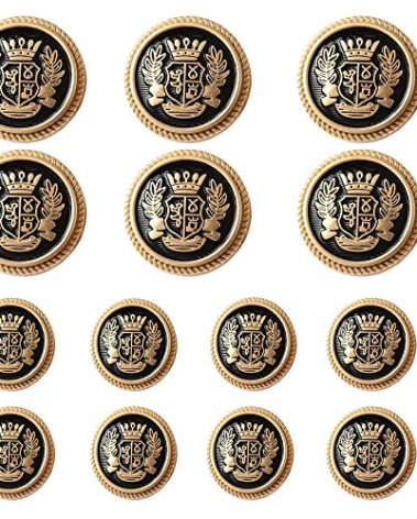 MebuZip 14 Pieces Black Gold Metal Blazer Button Set 15mm 20mm for Blazers, Suits, Sport Coats, Uniform, Jackets (MBM22)