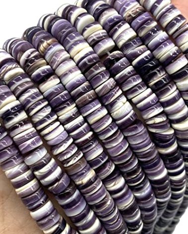 ABCGEMS New England Darkest-Purple Wampum Shell Beads from Northeastern USA (America's First Currency from 1637-1673) Hand Polished for Maximum Luster - Rich Striations - Smooth Edges -Heishi 8mm