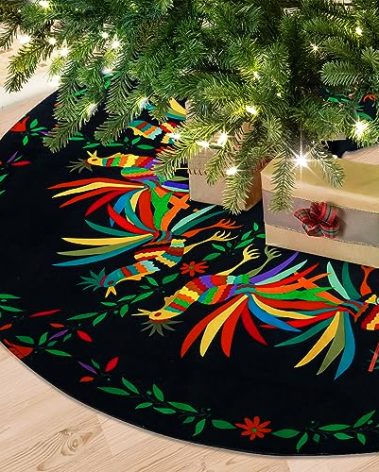 Round Ethnic Mexican Christmas Tree Skirt, Xmas Tree Skirt Mat for Christmas Decorations for Xmas Party and Holiday Decorations 36"