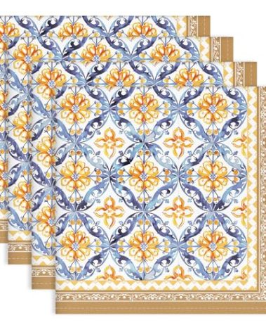 Arquiel Boho Floral Print Cloth Napkins 100% Cotton, 18" X 18" Dinner Napkins Cloth Set, Washable Napkins for Home, Kitchen, Dinner, Party, Wedding, Cocktail, Set of 4