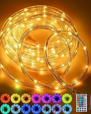 65ft 400 LED Rope Lights for Outside, Color Changing Rope Lights Indoor Outdoor with Remote, 16 Colors Waterproof Christmas Light Outdoor for Deck, Patio, Pool, Camping, Bedroom, Landscape Decorations