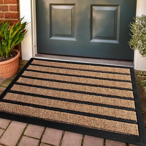 MaxMat Extra Durable Door Mat - Dirt Trapping Outdoor Welcome Mats - Non-Slip Outdoor Door Mats - Low Profile Front Door Mat - Indoor (Light Brown, 30'' x 17'')