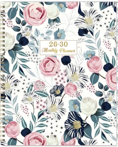 2026-2030 Monthly Planner - 5 Year Planner/Calendar 2026-2030 Spiral Bound, Jan. 2026 - Dec. 2030, 9" x 11", Twin-Wire Binding + Printed Tabs - Petunia