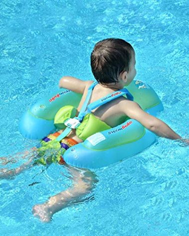 New Upgraded Swimbobo Baby Swimming Float Kids Inflatable Swim Ring with Safety Support Bottom Swimming Pool Accessories for 3-36 Months (Blue, L)