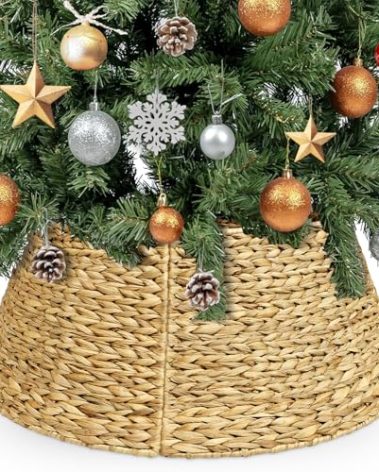 27in Christmas Tree Collar, Hand-Woven Natural Wicker Christmas Tree Basket Base Beautiful Christmas Tree Base Cover for Christmas Decoration
