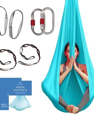 Aerial Silk Yoga Hammock & Swing for Home, Inversion Exercises, Starter Kit for All Levels - Durable with Extension Straps, Carabiners, and Pose Guide