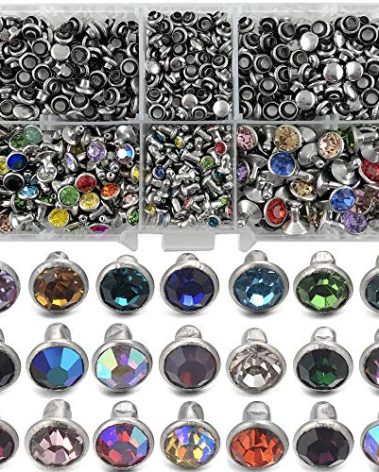 500 Sets Mixed Colors Cz Crystal Rivets Rhinestone Rivets Studs Rapid Rivets Silver Color Spots Studs for Leather Craft DIY Making (Mixed Size)