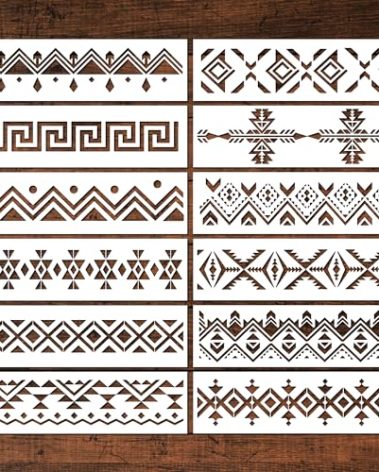 Keluna Aztec Stencils - 12 Pcs Boho Borders Pattern Stencils for DIY Wall & Wood Canvas Painting