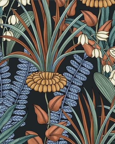 Laatse Boho Floral Peel and Stick Wallpaper Vintage Botanical Wallpaper, Self Adhesive Wall Mural 17.5" x 118" Tropical Rainforest Wall Paper for Bedroom Walls Cabinet (Black, Orange, Blue)