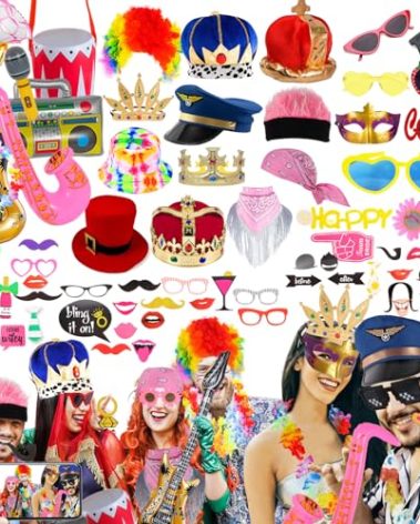 Bulk Opulent Photo Booth Props Set for Adult, Novelty Funny Hats and Glasses, Colorful Wig, Inflatable, Phtot Booth Props Kit for Graduation, Wedding, Birthday, Bachelorette and All Occasions