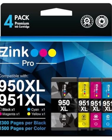 E-Z Ink Pro Compatible Ink Cartridges Replacement for HP 950 951 Ink Cartridges Combo Pack 950XL 951XL 950 XL 951 XL to use with OfficeJet Pro 8600 8610 8620 8625 8100 276dw 251dw (1B1C1M1Y, 4 Pack)
