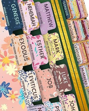 Bloom Gold™ Bible Tabs for Women Study Bible – Soul Nourishing Book Summaries – 66 Peel-and-Stick Large Print Laminated Bible Book Tabs | Floral Tabs for Bible Study Supplies, the Shepherd of Life