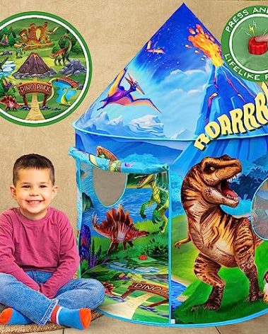 W&O Dino Paradise Play Tent with Roar Button - Epic Pop Up Tent for Boys & Girls - Perfect for Indoor & Outdoor Adventures