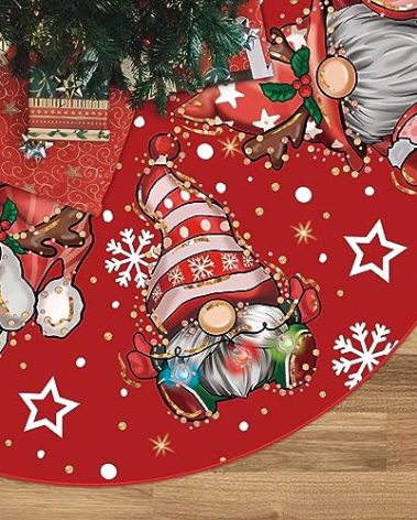 Christmas Tree Skirt Red Tree Skirt Glitter Gnomes Snowflake Xmas Winter Tree Skirt 60 Inch for Red Christmas Indoor Outdoor Decorations