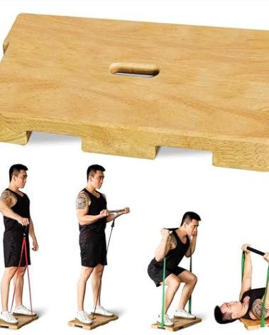 (Patent: D1088151) Wood Fitness Board, Exercise Platform or Wooden Exercise Board for Resistance Band Exercises, Resistance Band Workout, Stretching, Strength, Flexibility and Balance for Body HomeGym