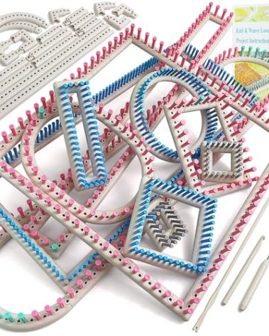 UCDRMA Upgraded Large Adjustable Loom Knitting Kit with Removable-pegs, Up to 132 Sizes & Shapes Weaving Knitting Loom for Blankets/Scarves/Hats, Beginners Infinity Crochet Loom Kit with Instructions