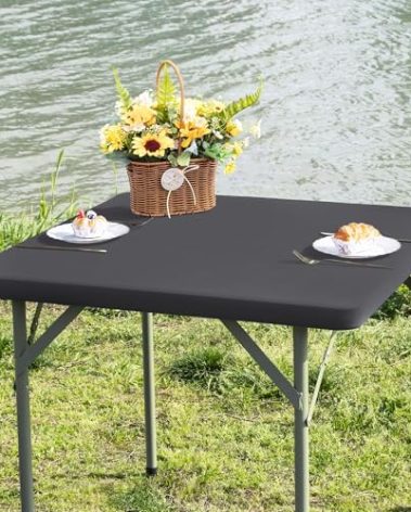 Nacuci Square Fitted Table Cover Elastic Tablecloth Stretch Spandex Table Top Cover Table Topper Cap for Dining Kitchen Home Party Grey 36X36 Inch