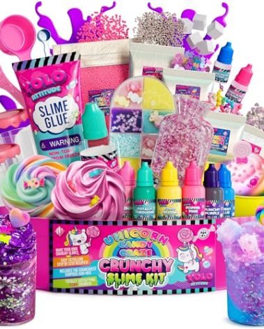 YOLO Unicorn Candy Craze Slime Kit – DIY Holiday Unicorn Slime Set for Girls with 40+ Add-Ins, Glitter & Cloud Slime Supplies, Xmas Gift for Kids 8–12