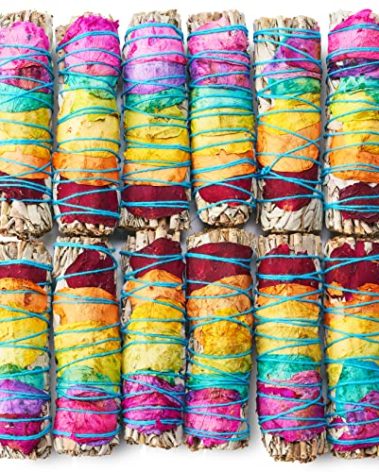 JL Local Chakra Sage Smudge Sticks 4 Inch | Natural Flower White Sage Smudging Wands | Bulk Quantities for Home Cleansing, Meditation, & Smudging Rituals | Sustainably Sourced California White Sage