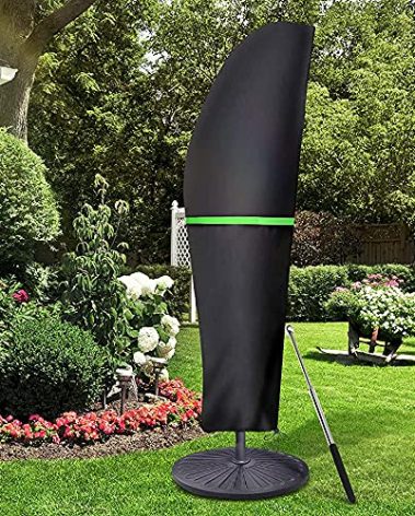 GEMITTO Patio Umbrella Cover, Waterproof Outdoor Offset Market Umbrella Parasol Covers with Zipper & Rod, for 9-13ft Cantilever Umbrellas, Anti-UV Rain Wind Dust(420D Cantilever Umbrella Cover), Black