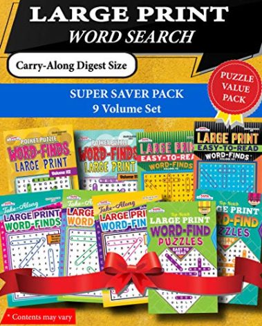 KAPPA Super Saver LARGE PRINT Word Search Puzzle Pack-Set of 9 Carry-Along Digest Size Books