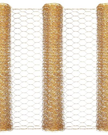 Shappy 3 Pieces 40 x 13 inches Gold Chicken Wire Net for Craft Projects Lightweight Galvanized Hexagonal Frame Chicken Wire Mesh for Unfinished Wooden Window Frames DIY Craft Work Home Decor