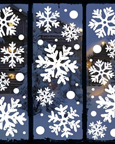 Ivenf Christmas Decorations Indoor Decor: 8 Sheets Extra Large White Snowflake Christmas Window Clings, Farmhouse Rustic Xmas Snowflake Decorations for Kids Home School Office Winter Holiday Party