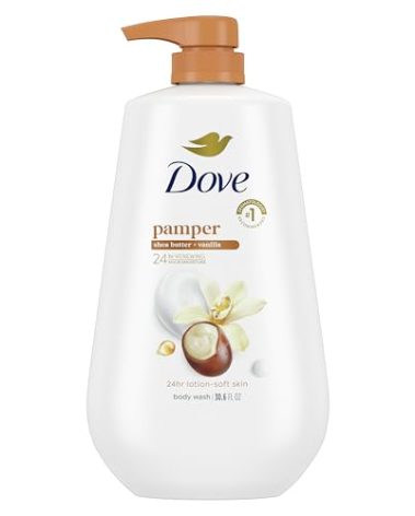 Dove Body Wash with Pump Pamper Shea Butter & Vanilla for 24hr Lotion-Soft Skin Moisturizing Skin Cleanser with No Sulfates No Parabens 30.6 oz