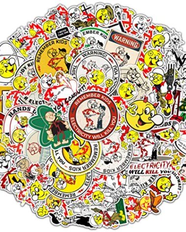 50 Pcs/Pack Electricity Will Kill Sticker, Reddy Kilowatt Stickers, Remember Kids You Electrical Stickers Electrician Decals for Car, Water Bottle, Laptop, Hard Hat White