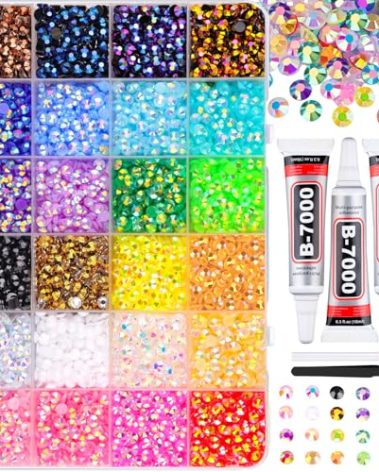 8500Pcs Resin Jelly Rhinestones with Tweezers for Crafting, Mixed-Color 5mm Flatback Gems, Bedazzling Crystal with 3Pcs 10ml B7000 Jewelry Glue for DIY Crafts Clothing Tumblers Shoes Nail Art