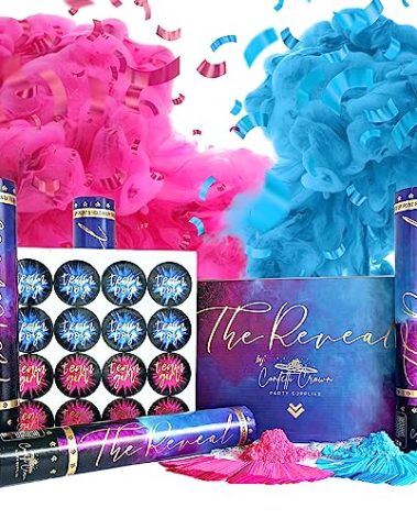 Confetti Crown Baby Gender Reveal Confetti Powder Cannon | 12” [PACK OF 4] 2 Pink & 2 Blue - 100% Biodegradable Confetti & Powder Smoke (Pink/Blue)