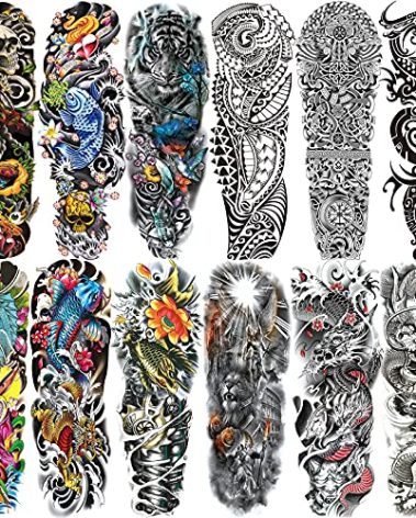 Aresvns Halloween Temporary Sleeve Tattoo for Men and Women (L19“xW7”),Waterproof Japanese Military Fake Tattoos Long lasting,Full Arm Totem Temporary Tattoos for BBQ Pool Beach Party