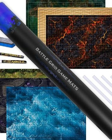 Tidyboss DND Expansion Pack | 3 X Double Sides 24x 36 Game Grid Mat | 6 Terrains with Lava, Sea, Forest, Cave, Swamp and Desert | Includes 2 x Dry Erase Markers, Eraser and Clips