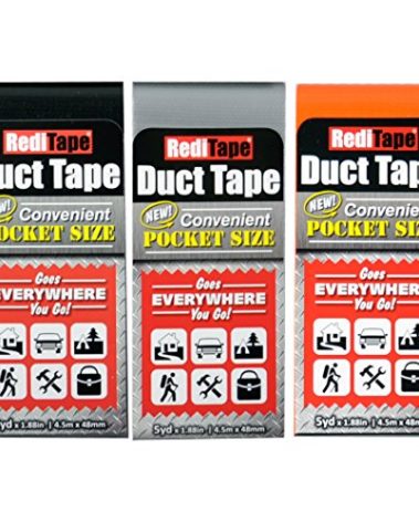 RediTape 10932 Colored Compact Flat Fold Duct Tape | for Travel, Camping, Photography and Emergencies | Pocket Size, 3-Pack, Black, Orange, Silver