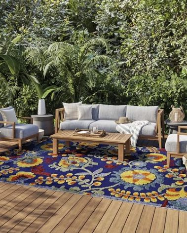 Nourison Aloha Indoor-Outdoor Navy Multicolor 7'10" x 10'6" Area Rug, Easy Cleaning, Non Shedding, Bed Room, Living Room, Dining Room, Backyard, Deck, Patio (8x11)