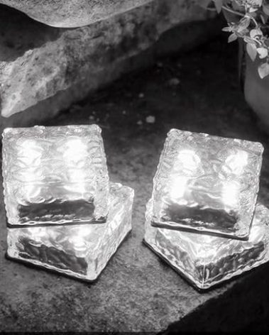 NEWOTE Outdoor 4 Pack Ice Cube Bricks Rocks Lights Solar Powered LED In Ground Pathways Patio Yard Garden Glow Lights Decor