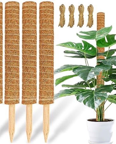 【4 Pack】 JJGoo Moss Pole, 17 inch Coco Coir Totem Poles Extending to 53 Inches, Plant Support Stick Plant Poles for Indoor Plants Climbing Plants Monstera, Sphagnum, Pothos