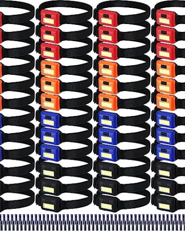 Glooglitter 96 Pcs LED Headlamp Flashlight for Adults and Kids 1.34oz Head Lamp 800 Lumens with 3 Modes 288 AAA Batteries Waterproof Work Headlamp Flashlights Bulk COB Headlight for Running Camping