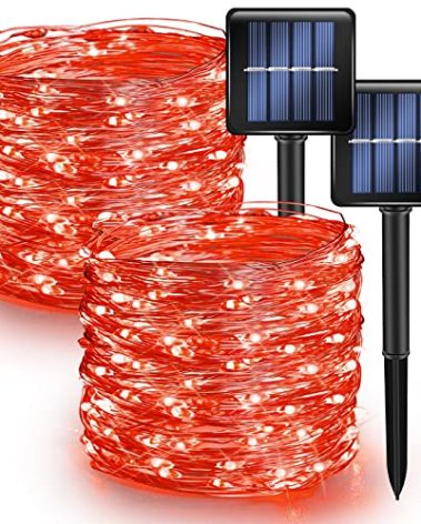 Dazzle Bright 2 Pack Solar String Lights Outdoor, Total 80FT 240LED Solar Powered Waterproof Fairy Lights 8 Modes, Copper Wire Lights for Christmas Patio Party Tree Yard Decoration (Red)