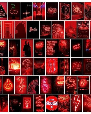 LCLAIDYDY 50PCS Red Neon Wall Collage Kit Aesthetic Pictures,Dark Red Room Decor for Bedroom Trendy Small Posters for Room Aesthetic Dorm Photo Wall Decor Gift for Teen Girls 4x6 Inch