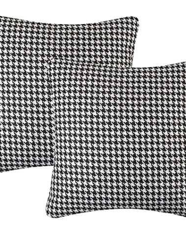 Yeiotsy 2pcs Houndstooth Throw Pillow Covers Geometric Cushion Case for Couch Sofa Bed and Chair Made of Cotton and Linen (18 X 18 Inches, Black)