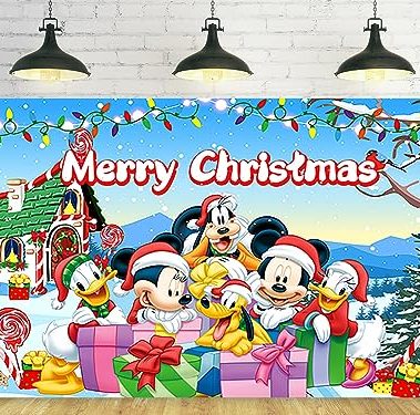 Mickey Mouse Christmas Party Backdrop - 5x3ft Xmas Theme Banner for Cake Table Decorations