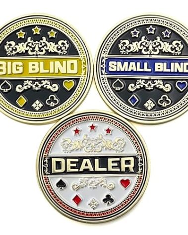 Luck Lab Set of 3 Metal Poker Buttons - Dealer Button, Big Blind and Small Blind Metal Weights (Position Markers) for Texas Hold Em - 1.75 inch