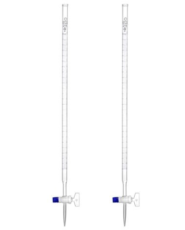 QWORK 25mL Class A Borosilicate Burette with Glass Key Stopcock - Laboratory Grade, 2 Pack Precision Graduated, 22.5 Inches Tall for Lab, Home, Beer, and Wine Making