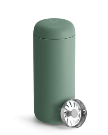 Fellow 16 oz Carter Move Travel Mug - Vacuum-Insulated Stainless Steel Travel Coffee Mug - Coffee Tumbler with Ceramic Interior and Splash Guard - Smoke Green