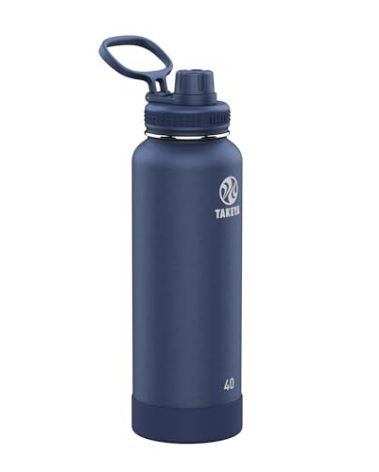 Takeya Actives Water Bottle with Spout Lid - Bottle with Double Stainless Steel Insulation - Dishwasher Safe & BPA-Free - Bottle with Spout Lid & Removable Bumper - 40 oz, Midnight Blue