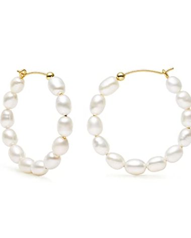 Pearl Hoop Earrings for Women 14K Gold Filled White Small Freshwater Cultured Real Pearl Hoop Earrings COMOTO Jewelry